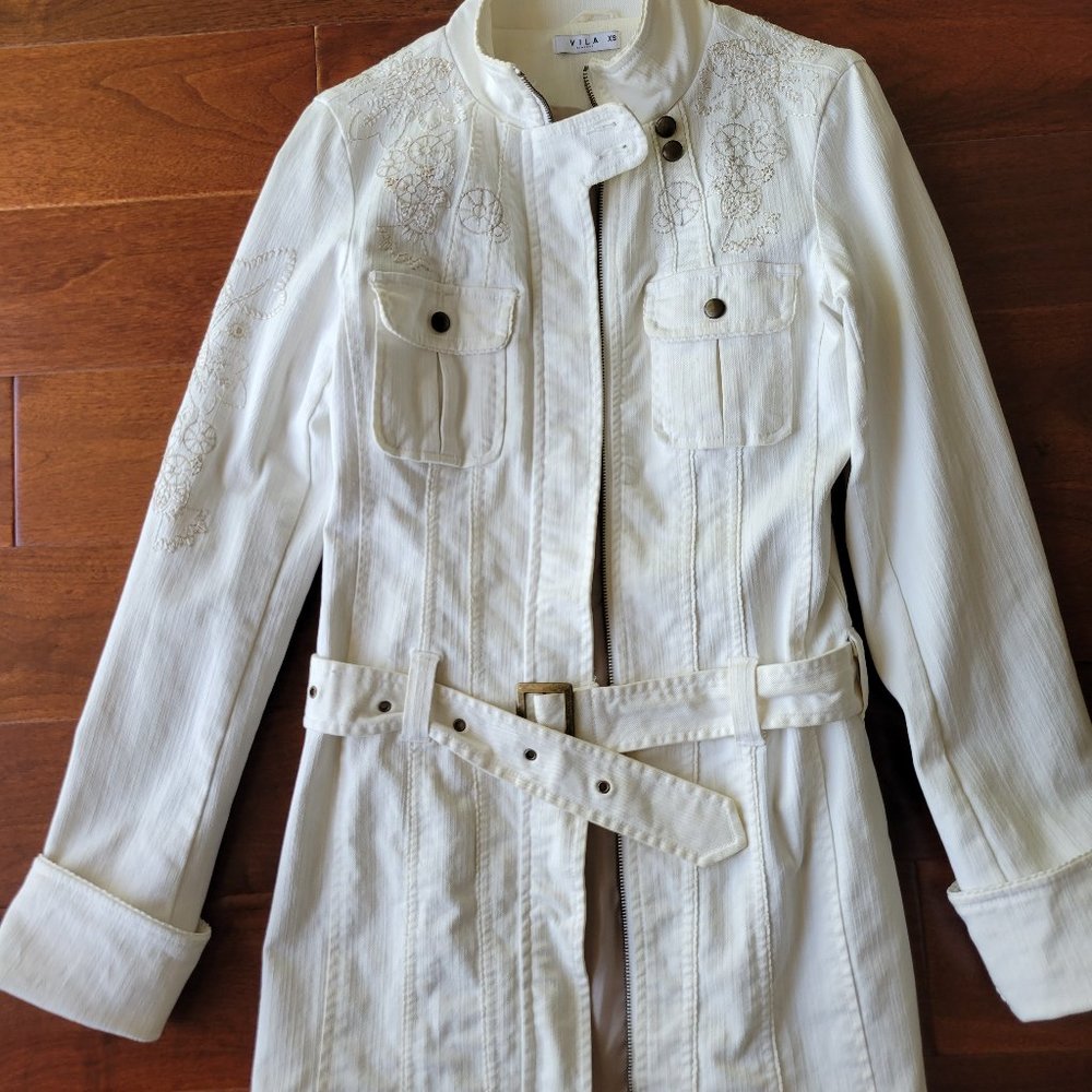 Three quarter belted cream jacket